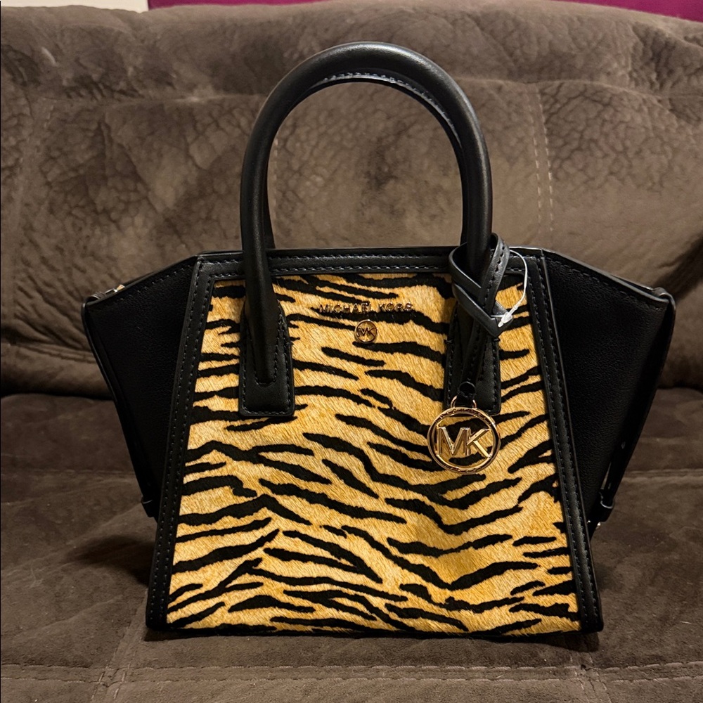 Michael Kors Black and Gold Tiger Print Satchel